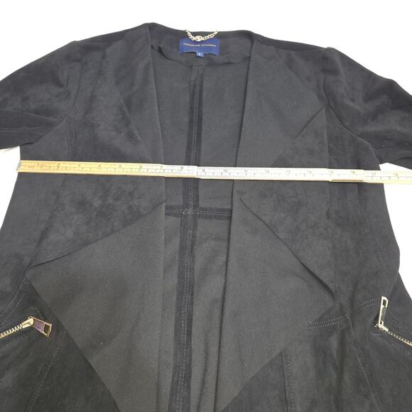 Adrienne Vittadini Womens S Black Faux Suede Waterfall Drape Open Front Blazer - Picture 8 of 11